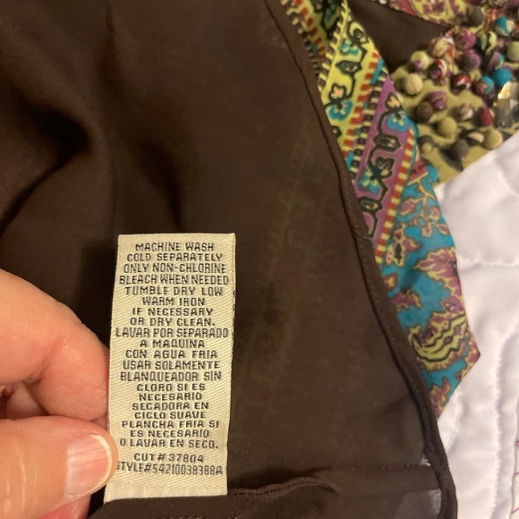 BOHO SLEEVELESS Beige by ECI choker fairy beaded, flowing blouse‎ women’s L - Picture 7 of 10